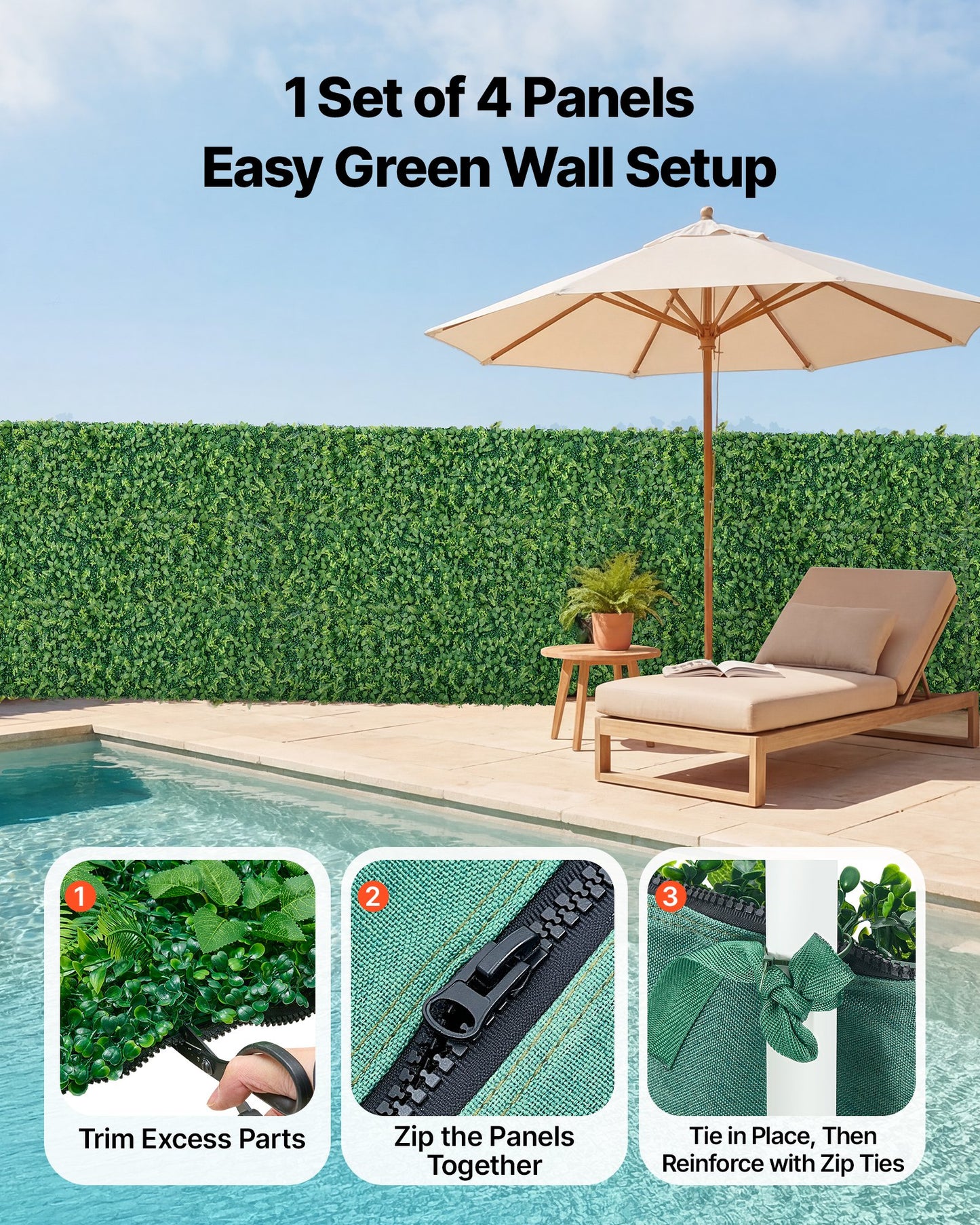 Artificial Greenery Wall Panels - 4 Pack 2x8 ft Privacy Hedge for Indoor & Outdoor Garden