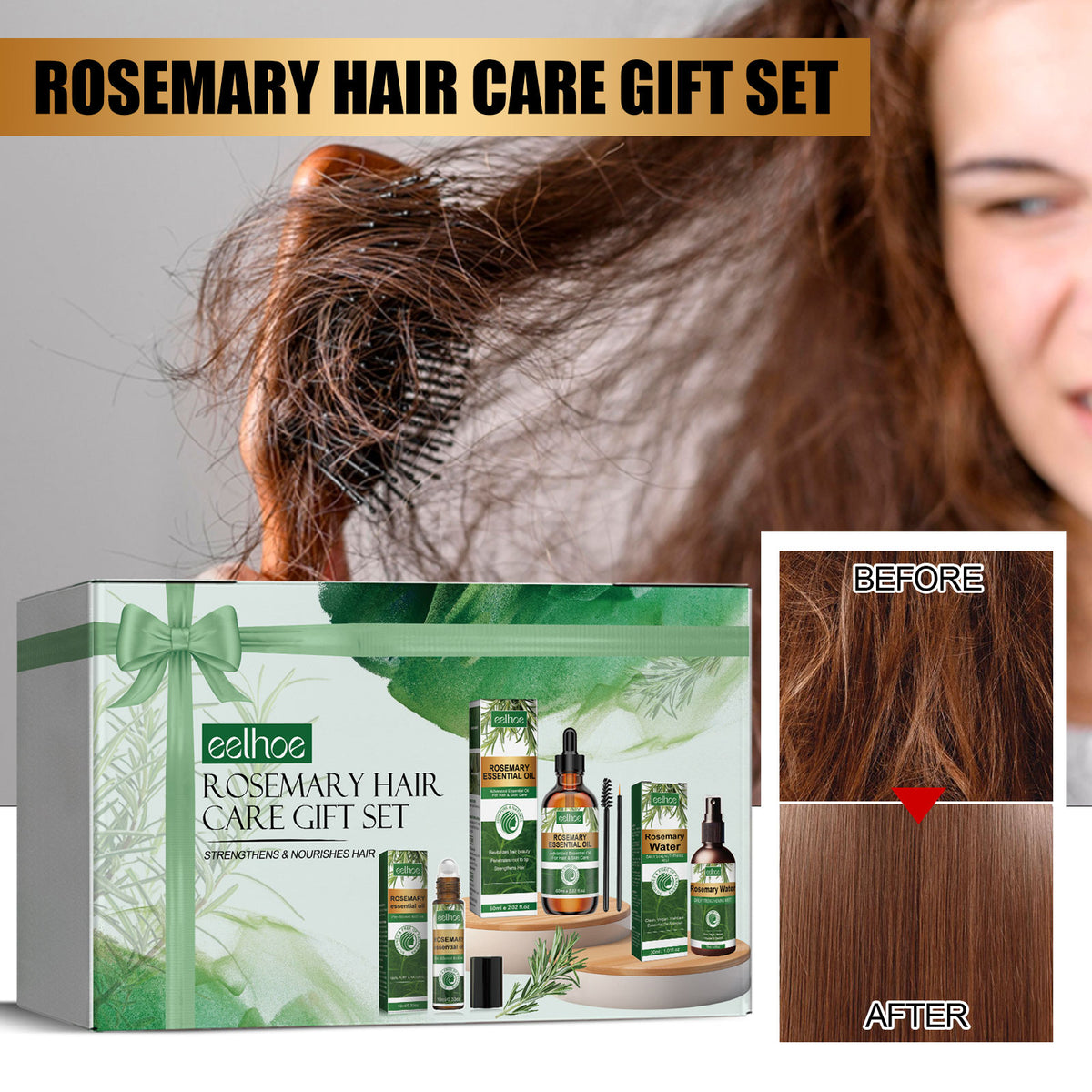 Rosemary Hair Care Gift Set - Body & Hair Treatment Kit, 3 Boxes