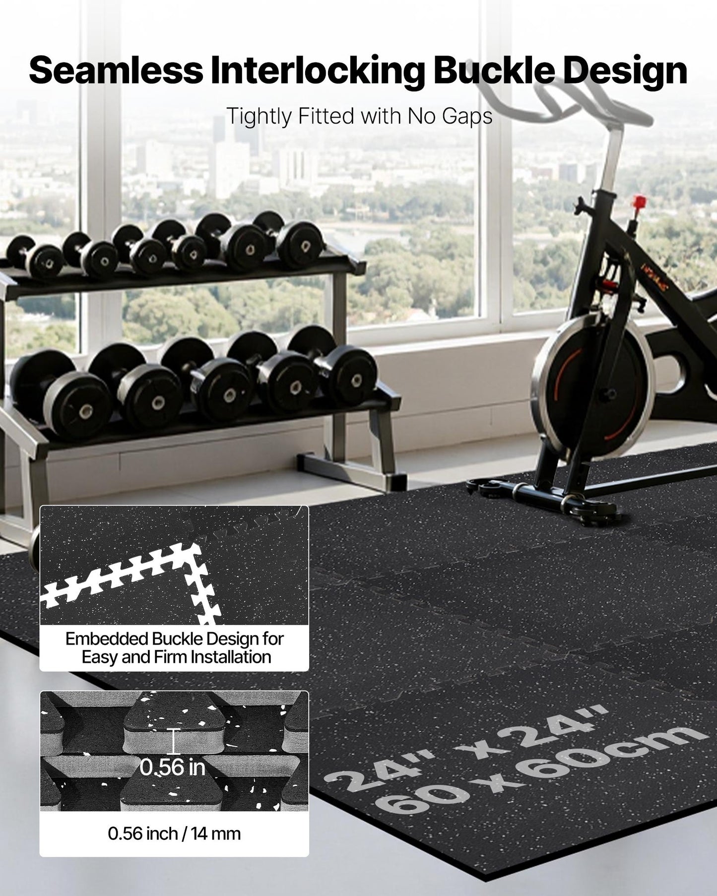 Puzzle Exercise Mat 12 pcs Black Foam Interlocking Gym Floor Tiles - Home & Office