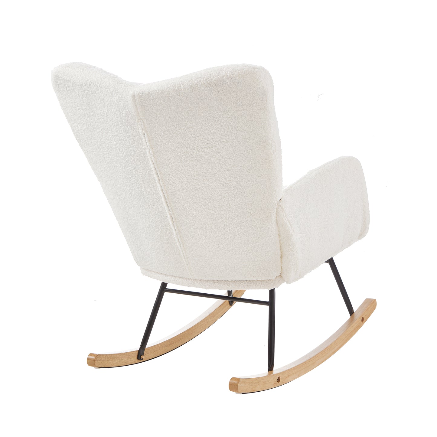 Ivory Upholstered Teddy Fabric Rocking Chair - Ergonomic Design