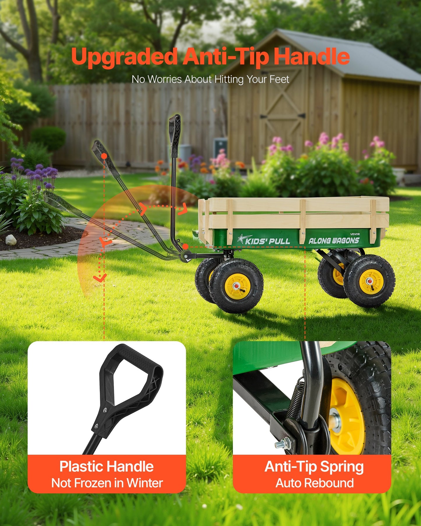 All-Terrain Kids Pull-Along Wagon 39 Inch with Wooden Panels & Heavy Duty Handle