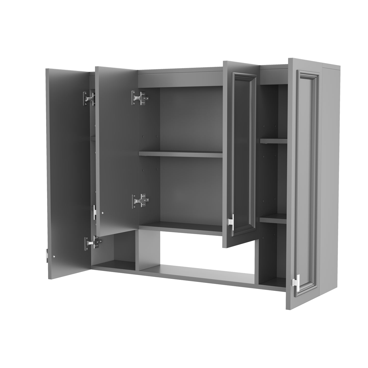 Wall-Mounted Modern Bathroom Cabinet with 5 Adjustable Shelves - Gray