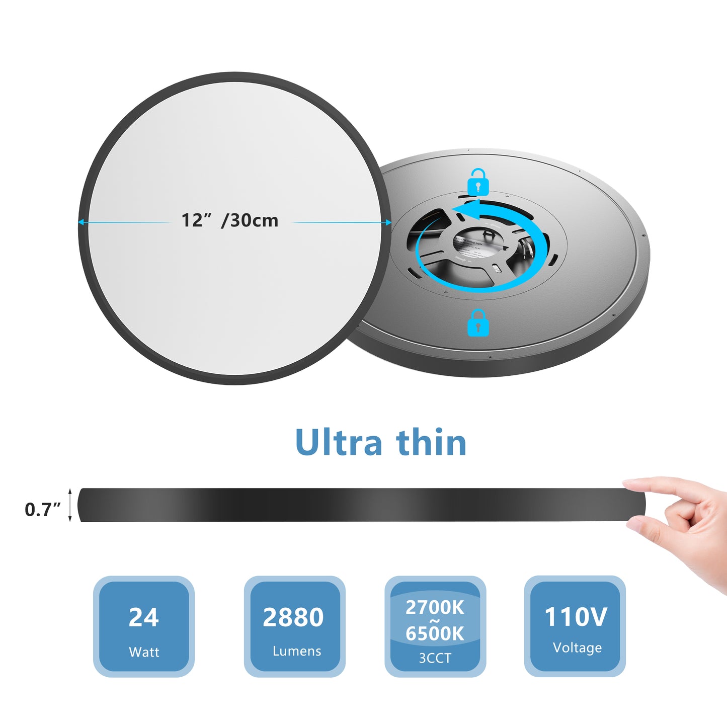 12-Inch Dimmable LED Flush Mount Ceiling Light - 6 Pack