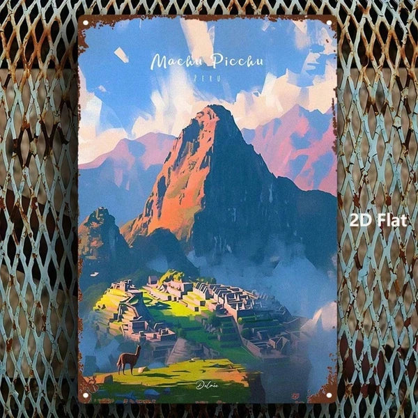 Machu Picchu Metal Sign - Vintage Peruvian Wall Art 8x12 Inch