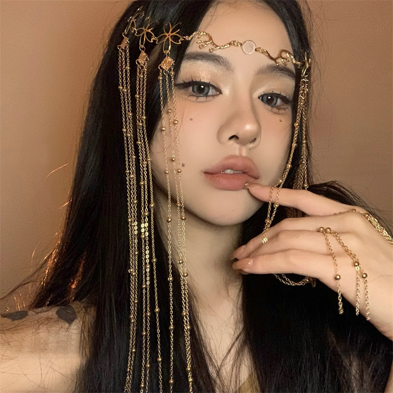 Vintage Tassel Headband with Rhombus Design for Women - Gold Accessory