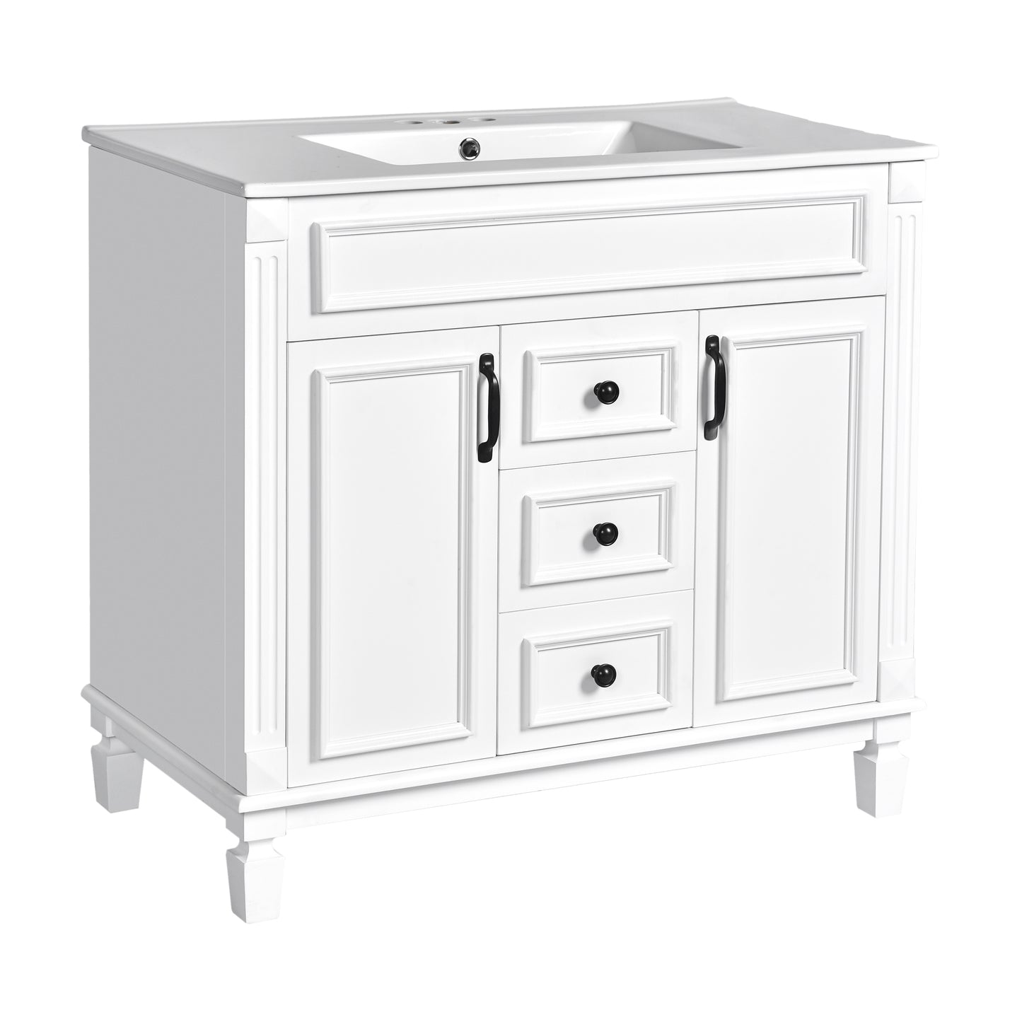 36'' Modern Bathroom Vanity with Sink & Mirror Cabinet - White