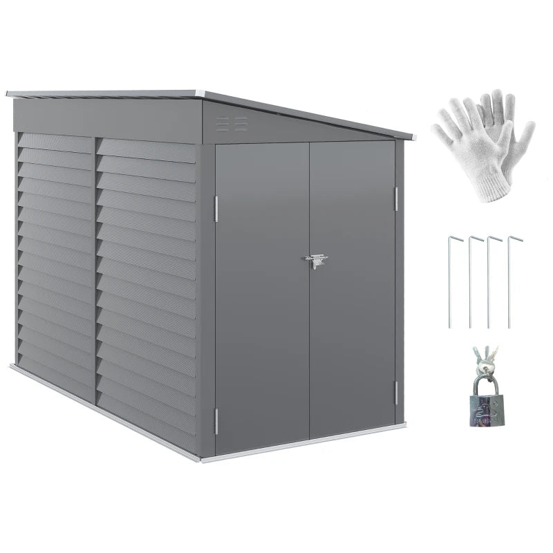 Outdoor Storage Shed 4.6x9 ft Metal Lean-To with Foundation Kit Lockable Doors Gray