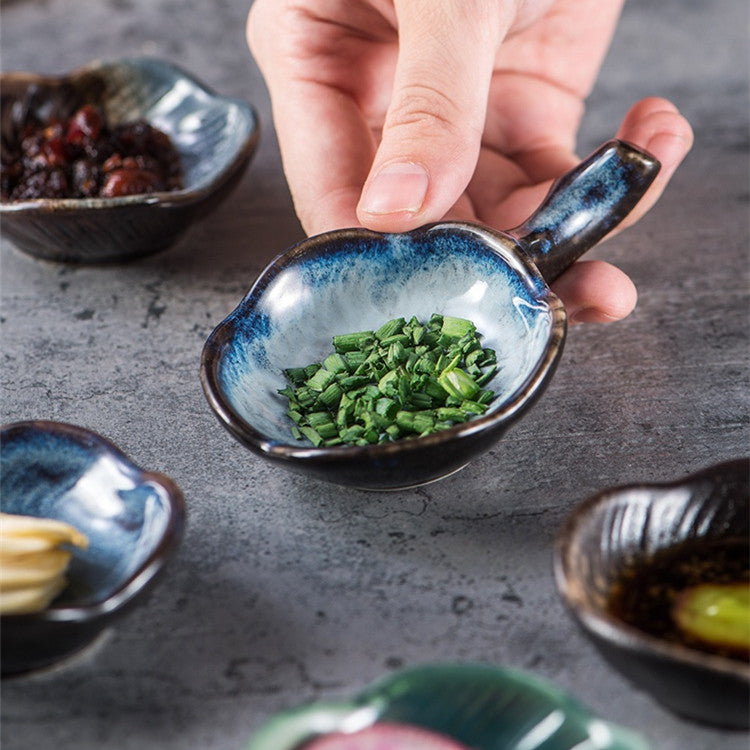 Ceramic Sauce Dipping Dish with Handles - Japanese Retro Style, Various Colors