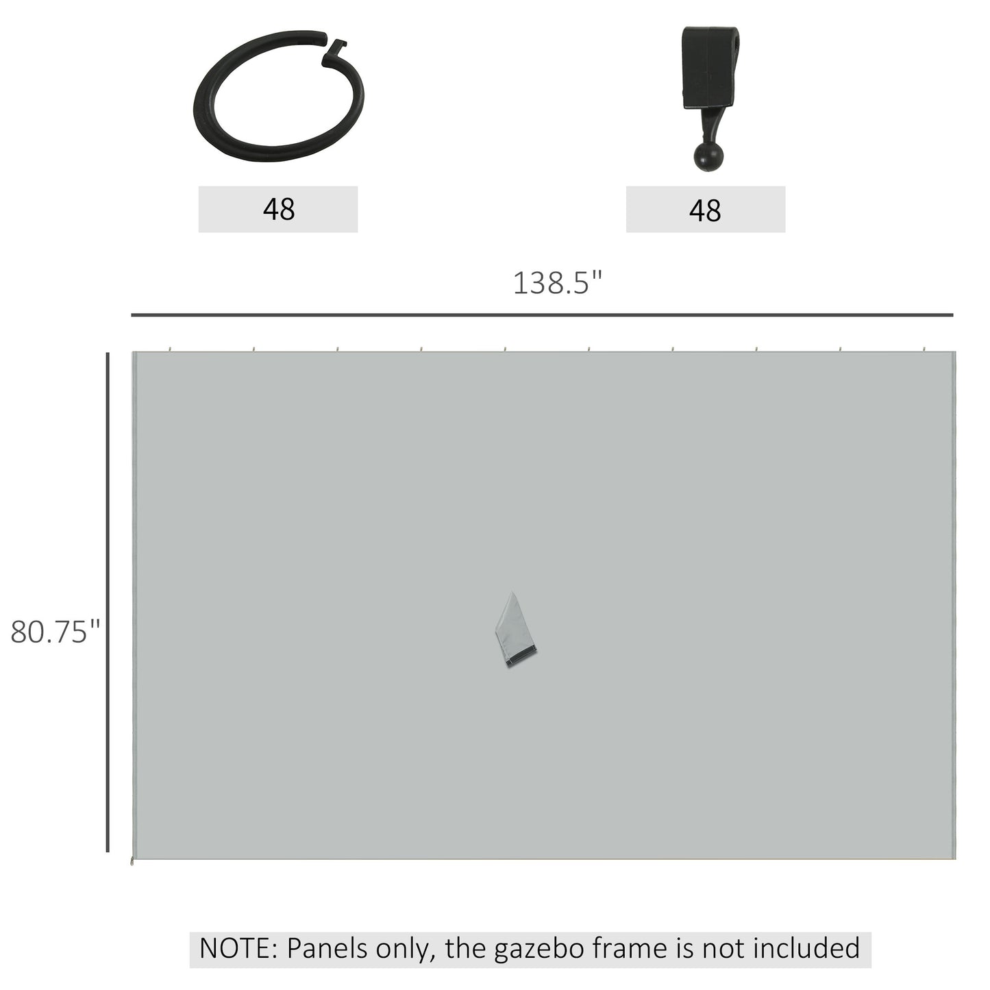 Gazebo Sidewall Set with Hooks & C-Rings - Light Gray
