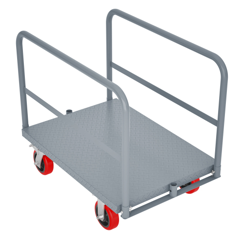 Heavy Duty Steel Platform Truck 2000lbs with 6 Swivel Brake Casters and Side Handrails