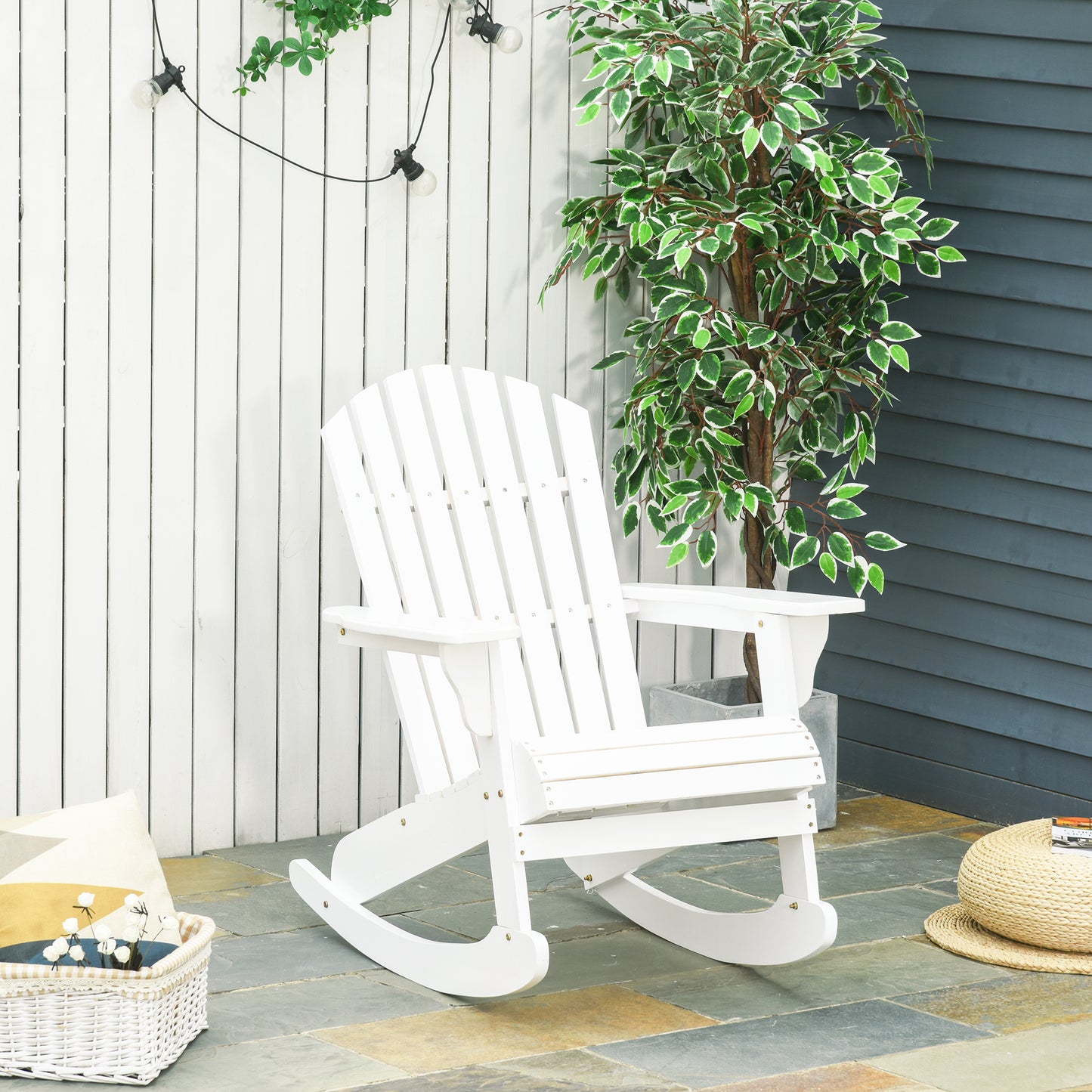 White Wooden Adirondack Rocking Chair - Outdoor Lounge Seating