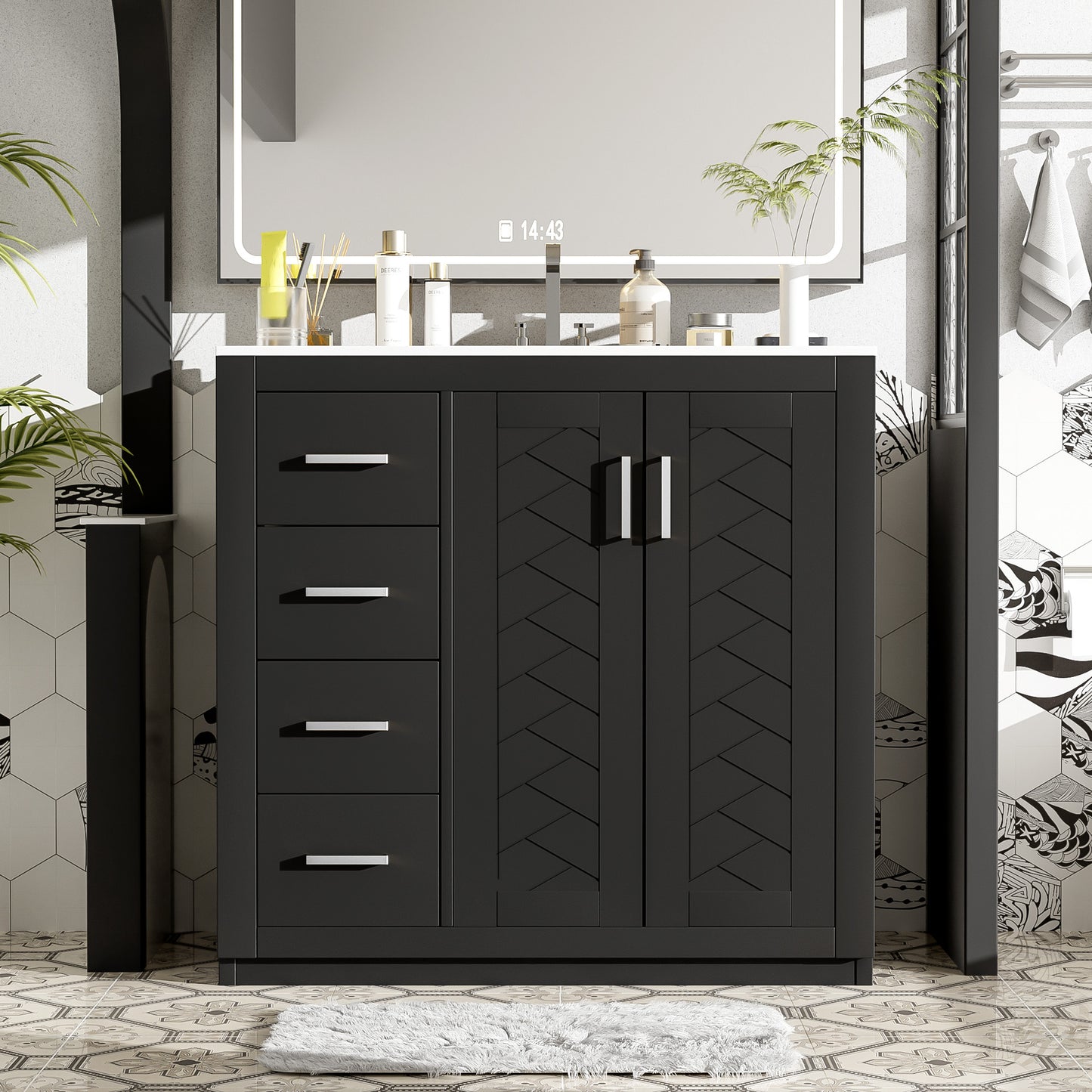 36-Inch Black Bathroom Vanity with Ceramic Sink & Soft-Close Drawers