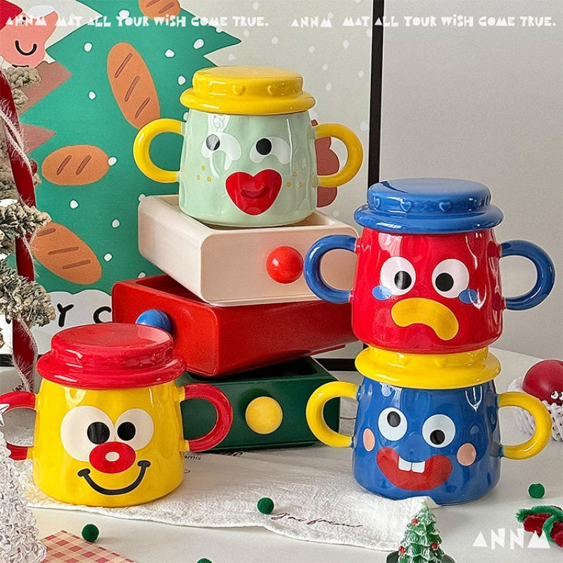 Ceramic Double-Handled Mug with Lid - Creative Kitchen Drinkware