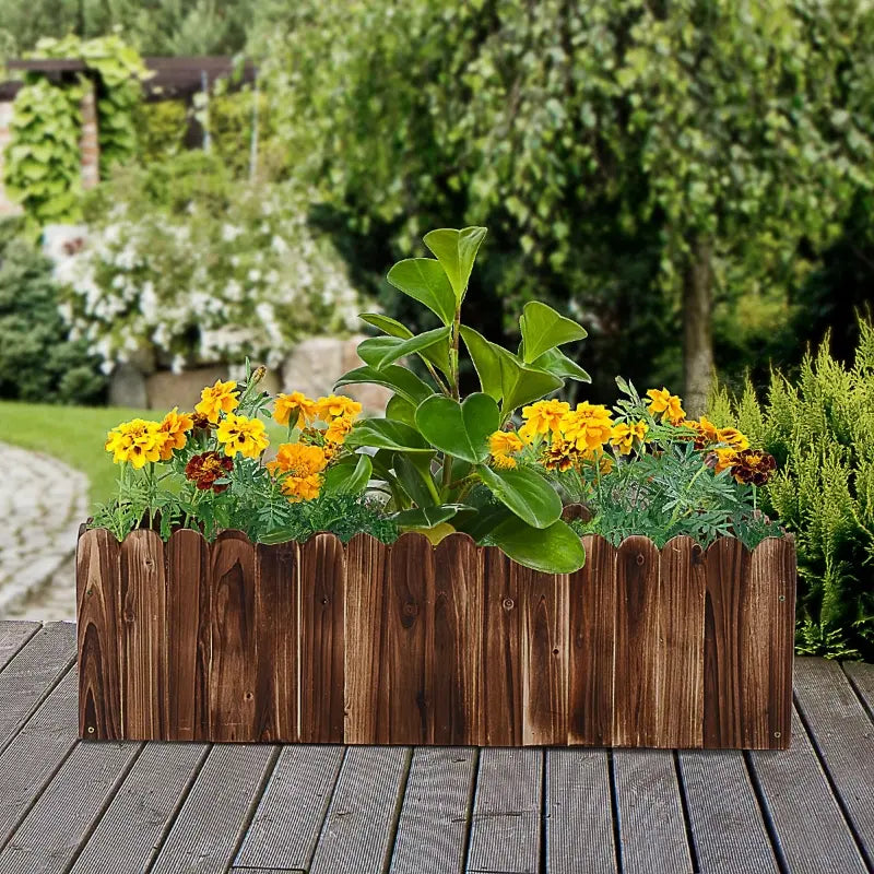 Raised Wooden Planter Box Garden with Scalloped Edges - Natural Finish