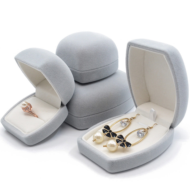 Velvet Jewelry Box with Big Belly Style Oval Compartments for Necklaces Rings and Earrings