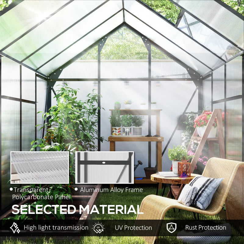 Heavy Duty Polycarbonate Greenhouse with Aluminum Frame, Walk-In Design, Vent Door, 6.2x8.3 ft Grey