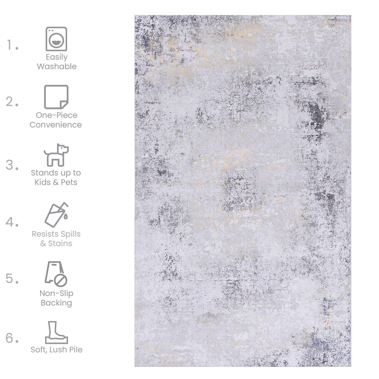 MAVAL Gold Washable Rug 2' X 3' Doormat Gray Gold,