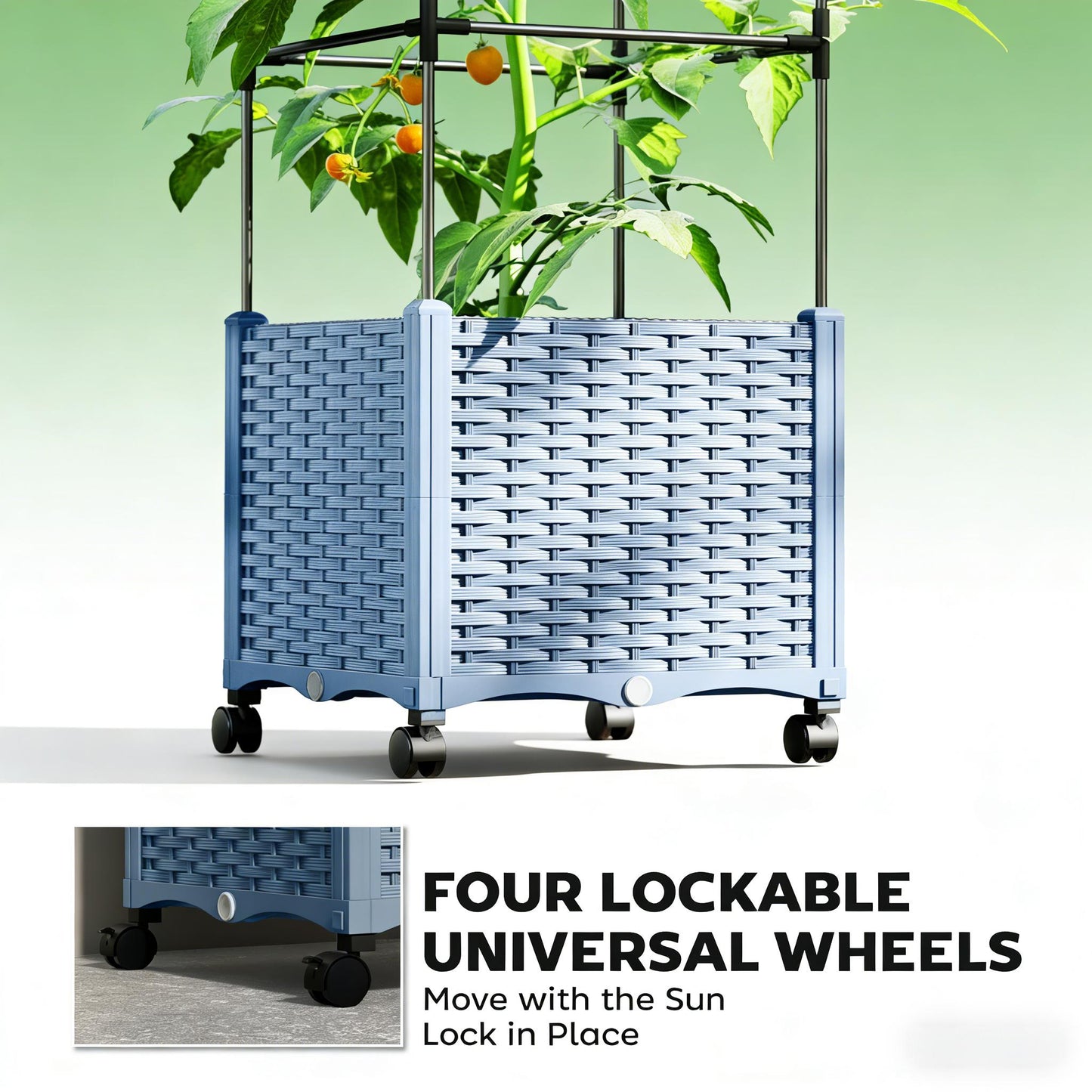 Mobile Raised Garden Bed with Adjustable Trellis - Gray