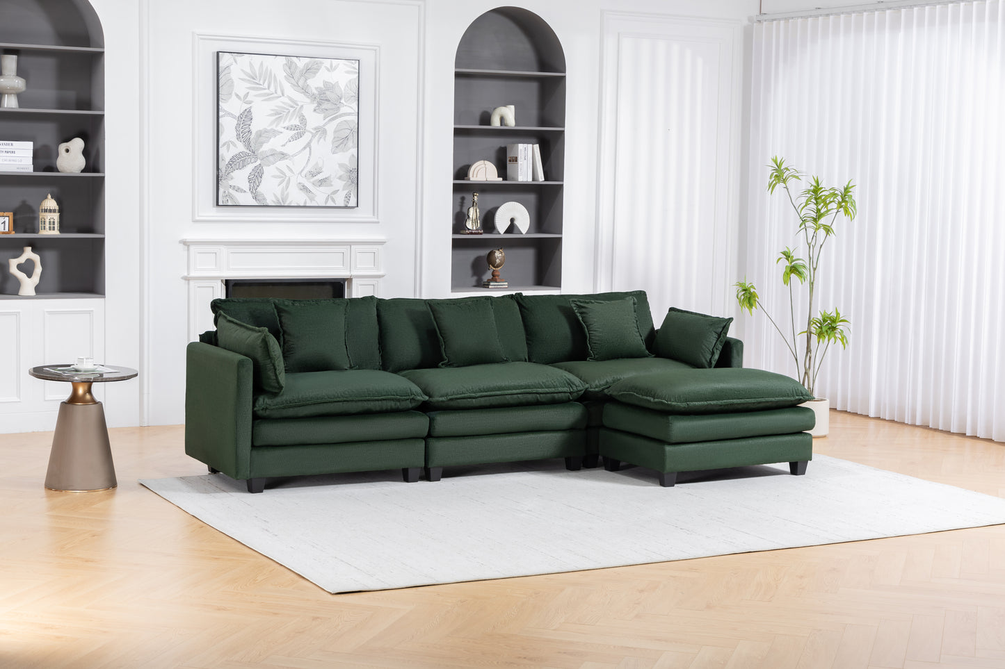 Modern 3-Seat Sectional Sofa with Ottoman - Antique Green