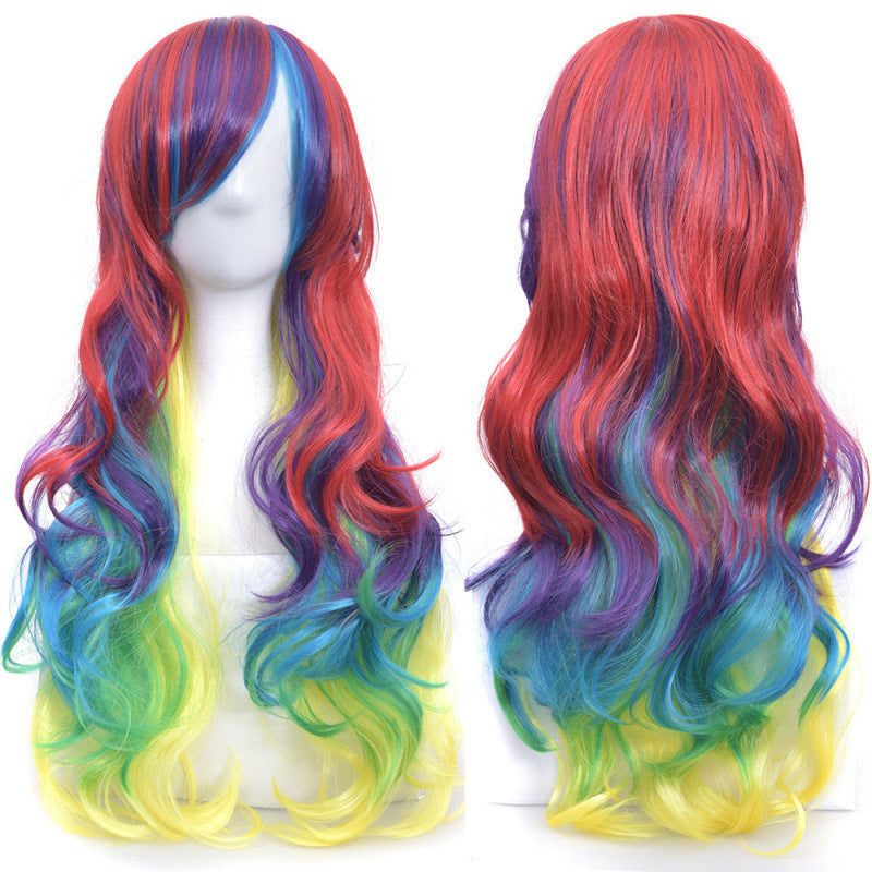 Colorful Synthetic Wig for Dance Parties - Long Curly Cosplay Hair