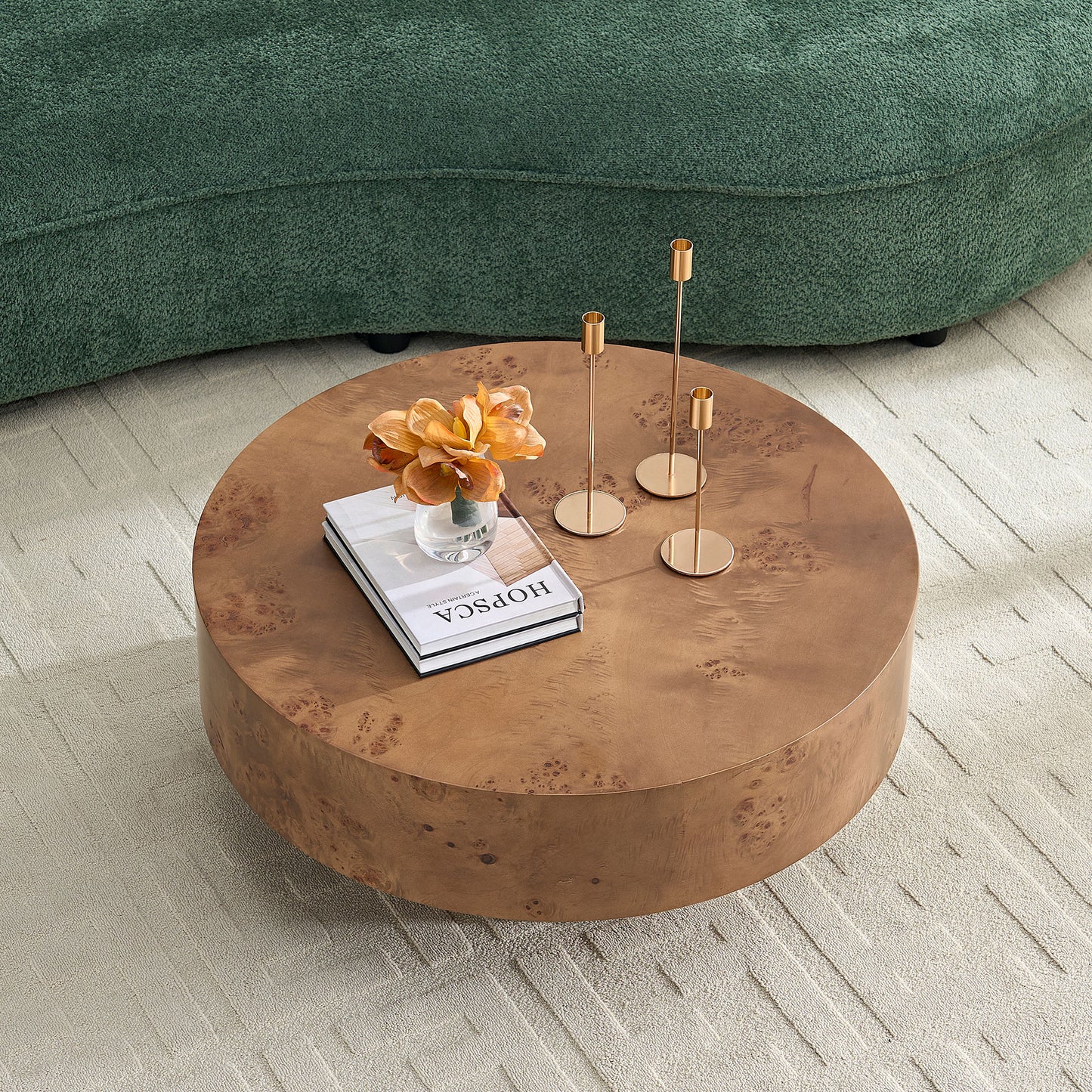 31.49'' Round Burl Wood Veneer Coffee Table - Walnut