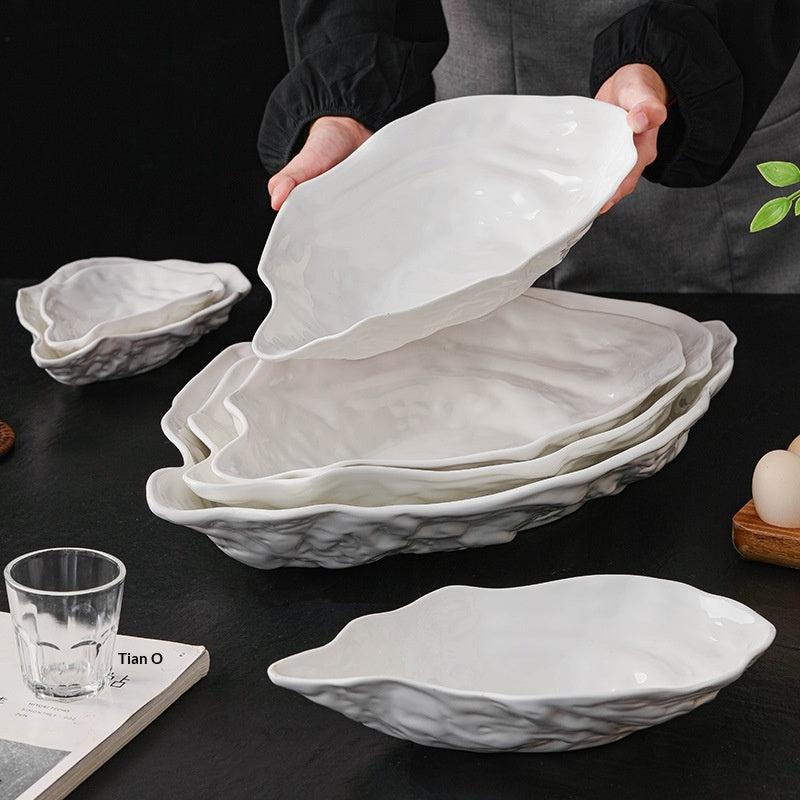 Oyster-Shaped Ceramic Salad Plate Set - Multiple Sizes, Elegant Kitchen Dinnerware
