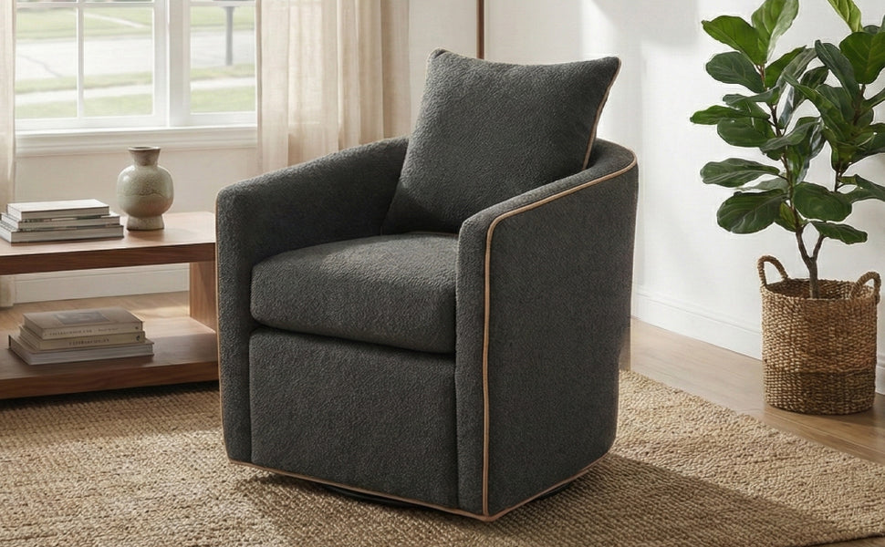 Swivel Accent Chair - Upholstered Barrel Club Chair in Dark Grey