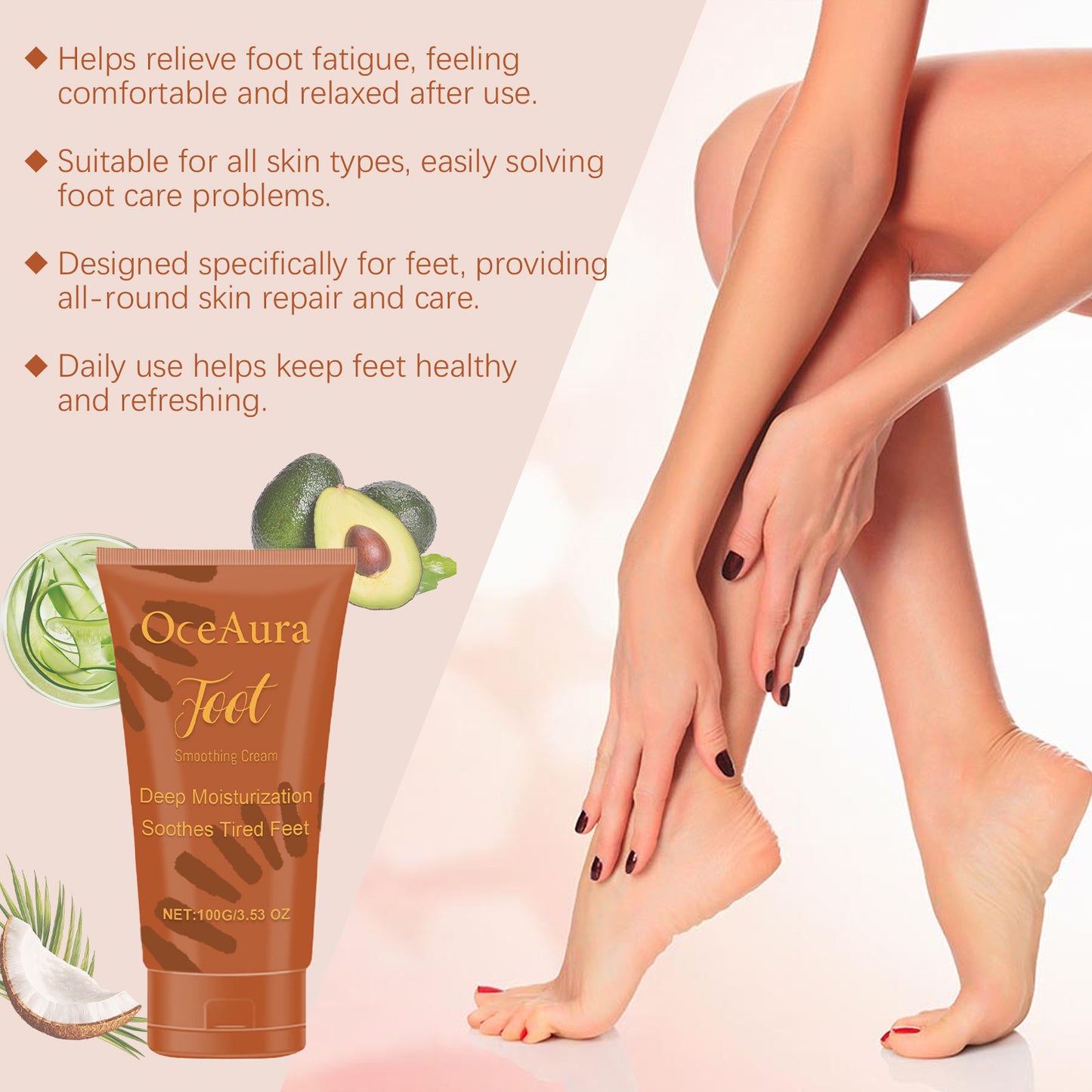 Foot Moisturizing Cream with Coconut & Avocado Oil for Dry Chapped Skin