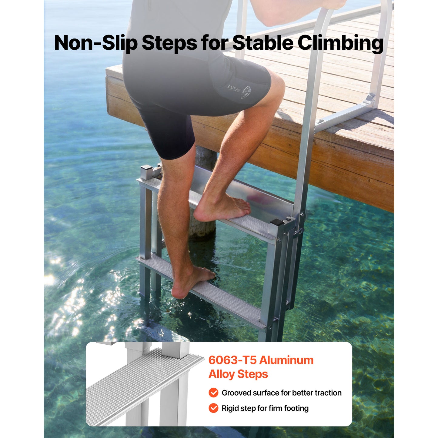 Retractable Aluminum Dock Ladder 5 Steps with Auto-Lift Float for Marine & Pool Use
