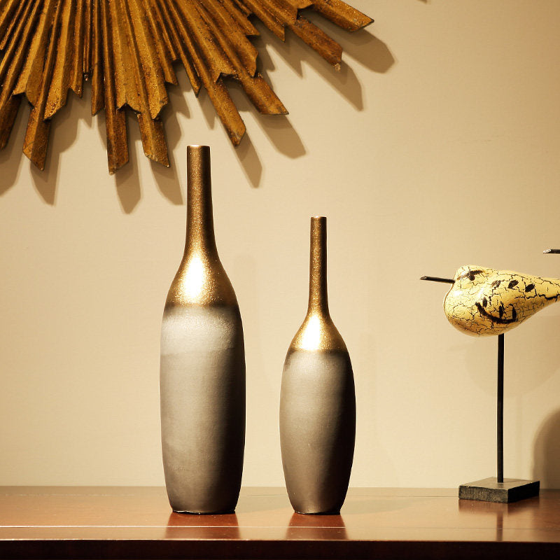 Decorative Ceramic Vase with Metal Glaze - Creative Home Storage Cabinet Accessory