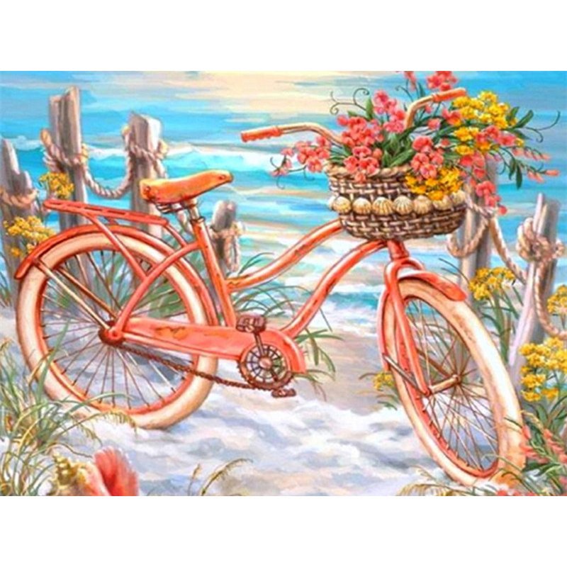 Diamond Painting Full Square Kit for Home & Crafts - Beach Bicycle Design