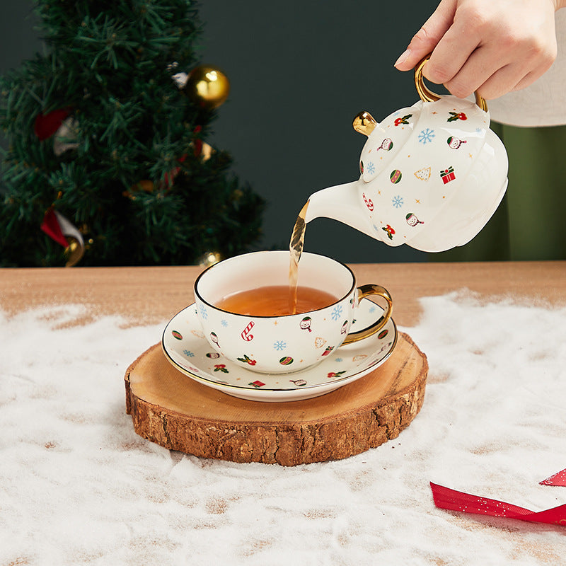 Creative Christmas Gold-Plated Ceramic Dinnerware Set - Plates & Cups for Holiday Decor