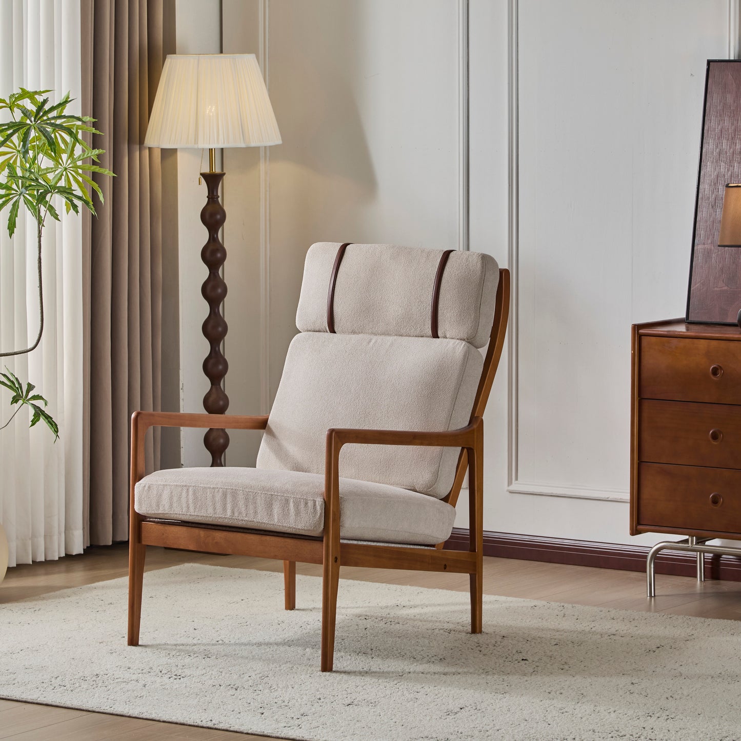 Mid Century Modern Accent Armchair, Solid Wood Frame With High Back,