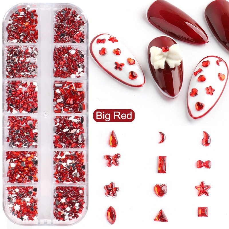 12 Grid Crystal Glass Diamond Nail Stickers Set