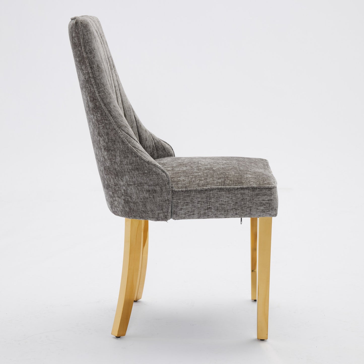 Gray Chenille Dining Chairs Set of 2 with Golden Legs