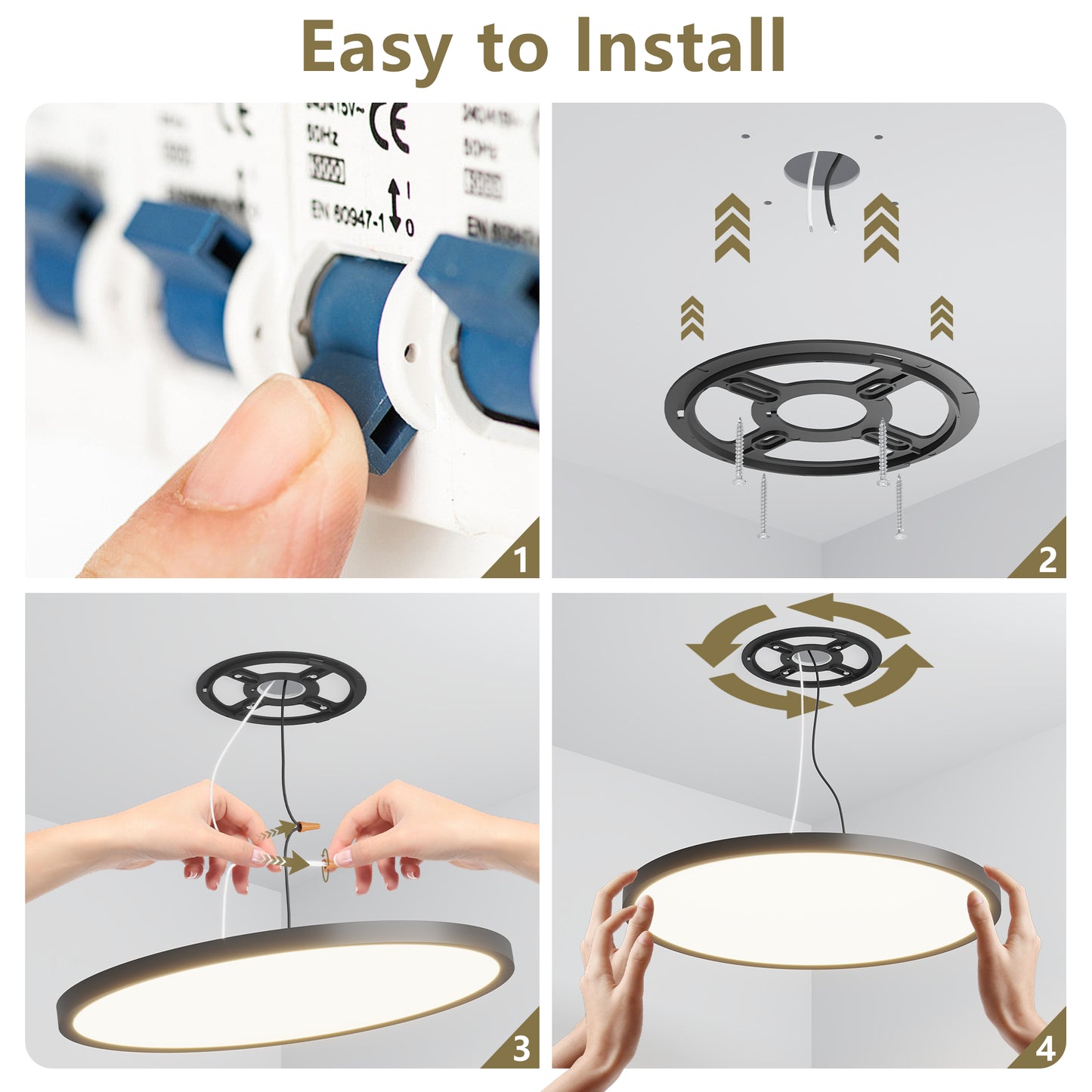 4 Pack Black LED Ceiling Light Fixtures 16 Inch Dimmable 5 Color Options 3200LM