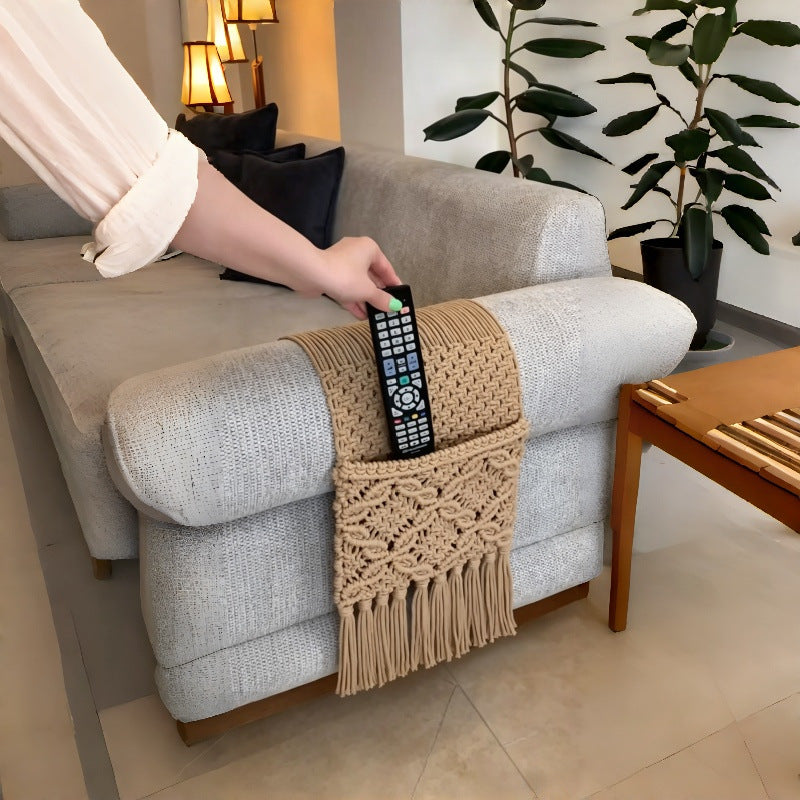 Handwoven Bohemian Sofa Armrest Storage Bag - Multi-Color Organizers