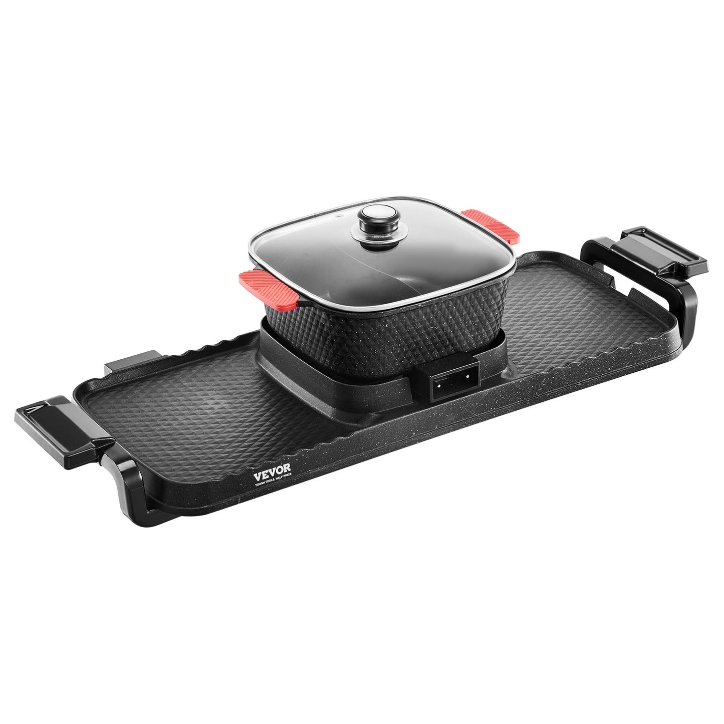 2300W Electric Hot Pot with Grill 2-in-1 Smokeless Cooking Pan - Black