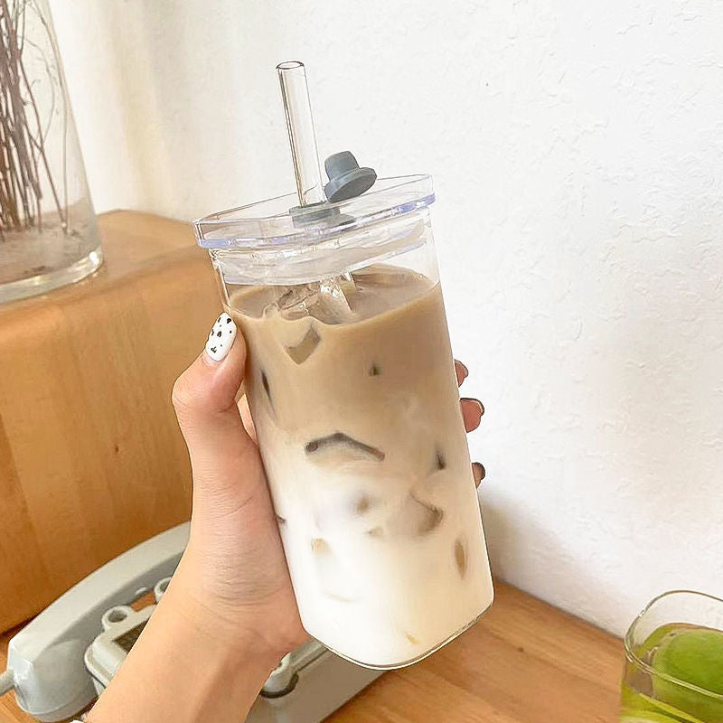 Large Capacity Glass Water Cup with Lid and Straw - Portable Drinkware