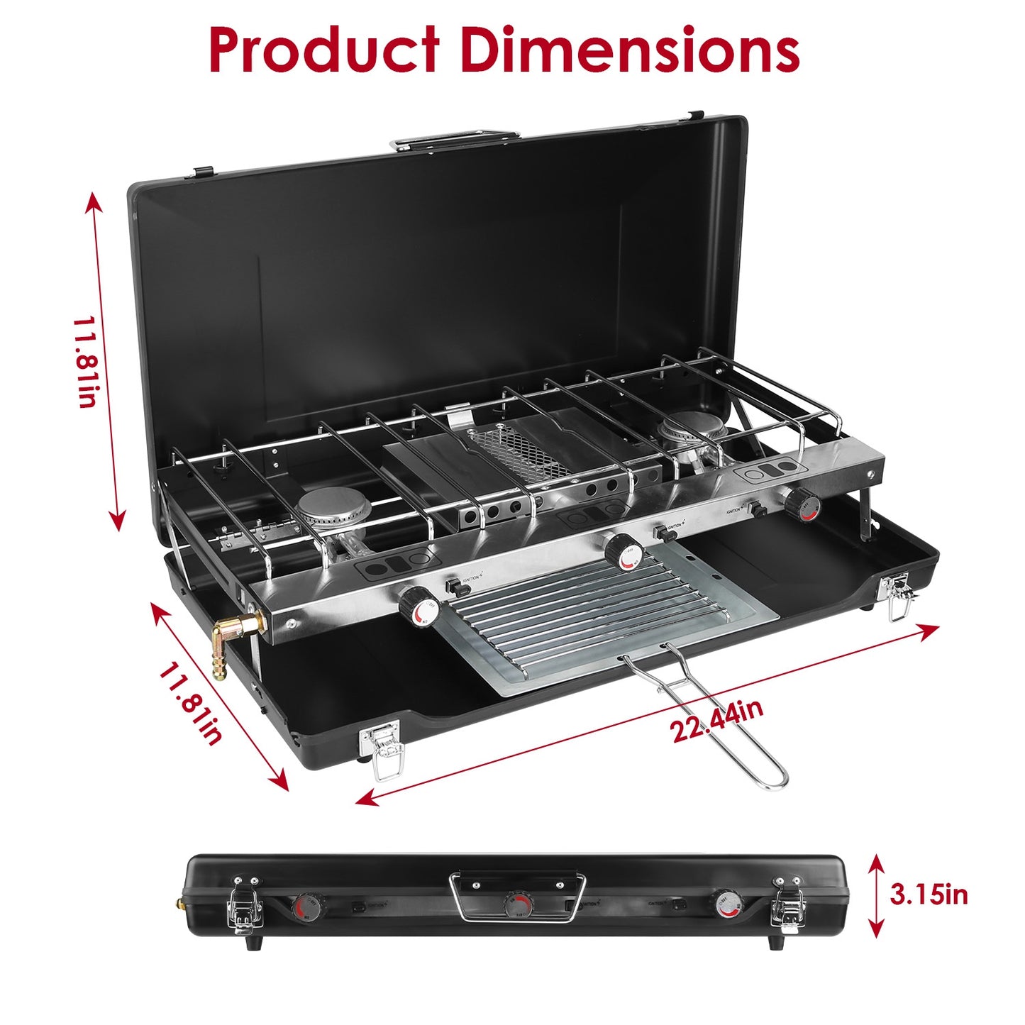 3-Burner Portable Camping Stove - 20000 BTU, Foldable with Toast Tray