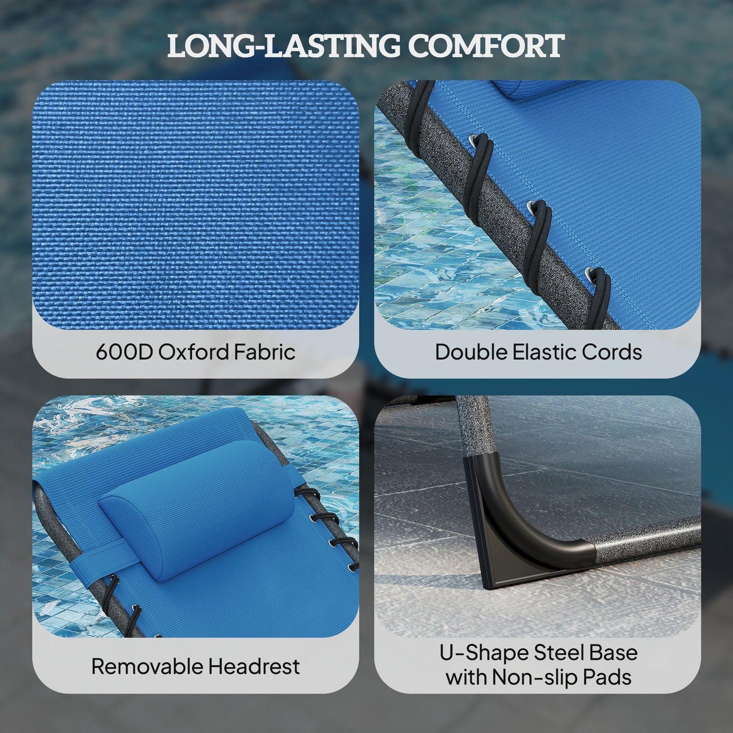 Folding Outdoor Chaise Lounge Chair with Adjustable Back, Blue