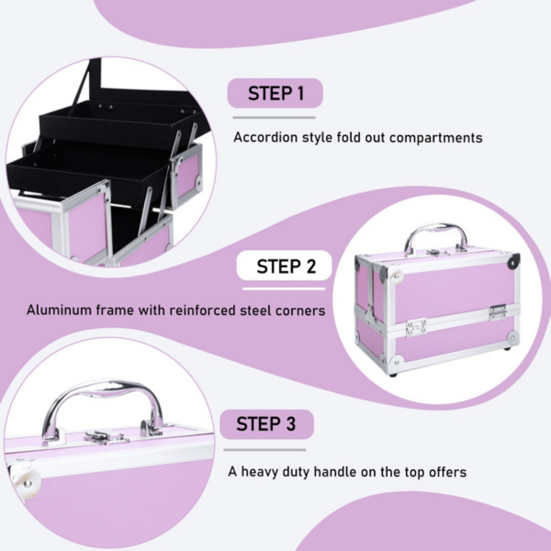 Pink Aluminum Makeup Train Case with Mirror - SM-2176