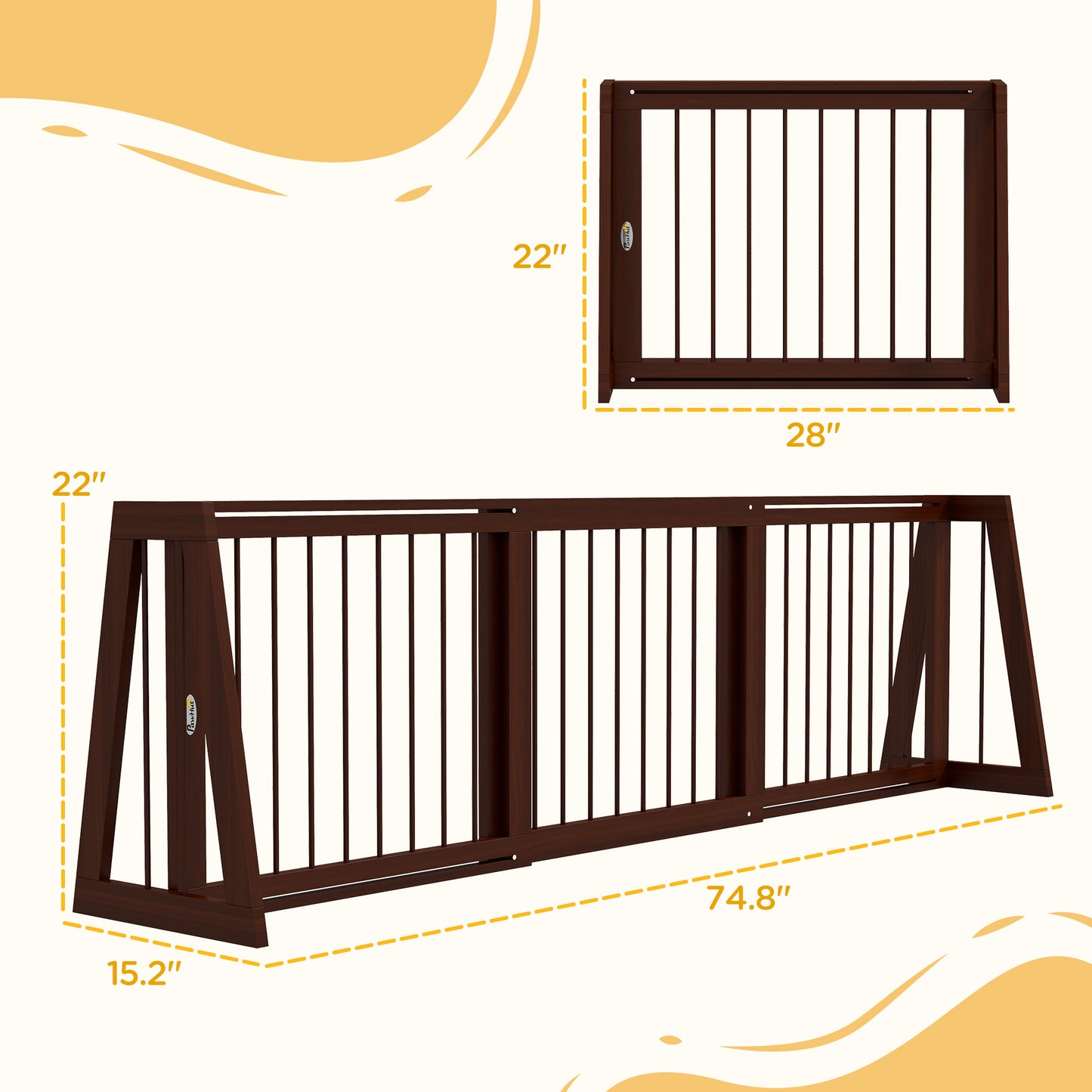 Adjustable Freestanding Wooden Pet Gate 28-75 Inches with Non-Slip Mats - Brown