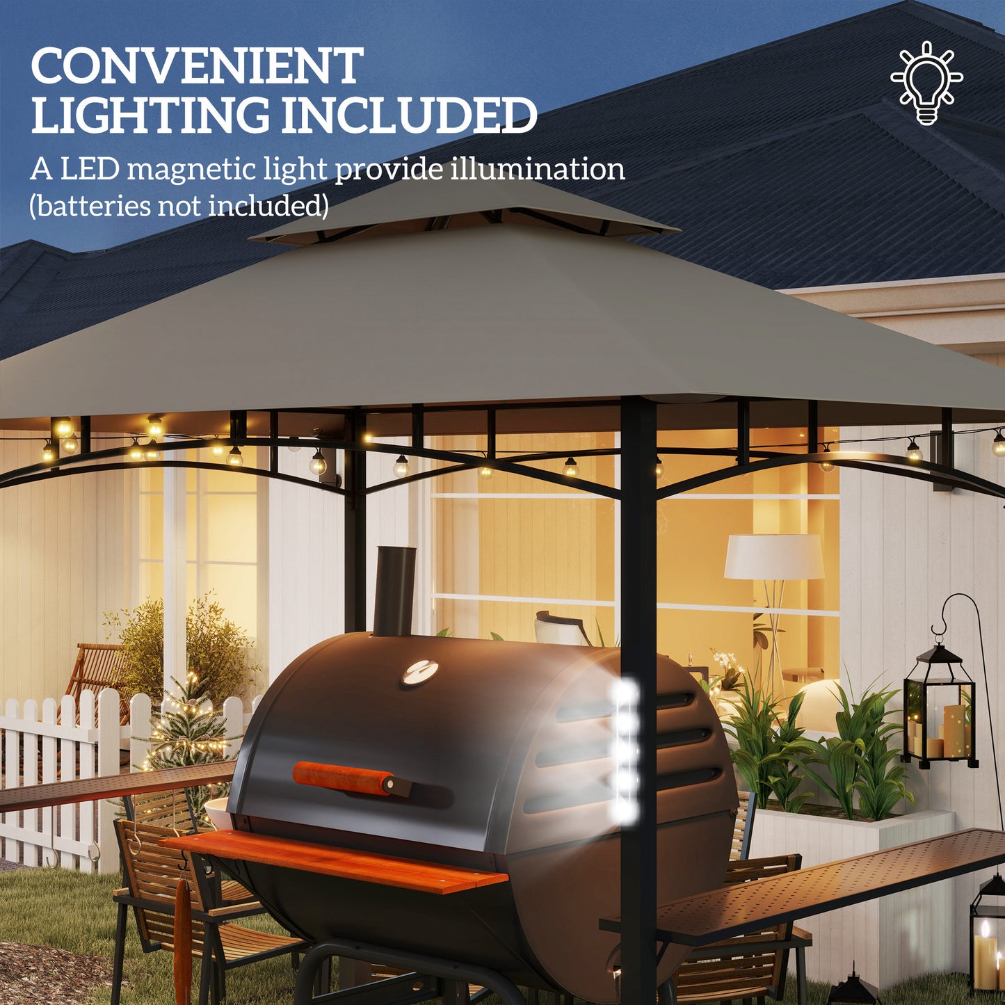 Grill Gazebo with LED Light & Side Shelves - Khaki