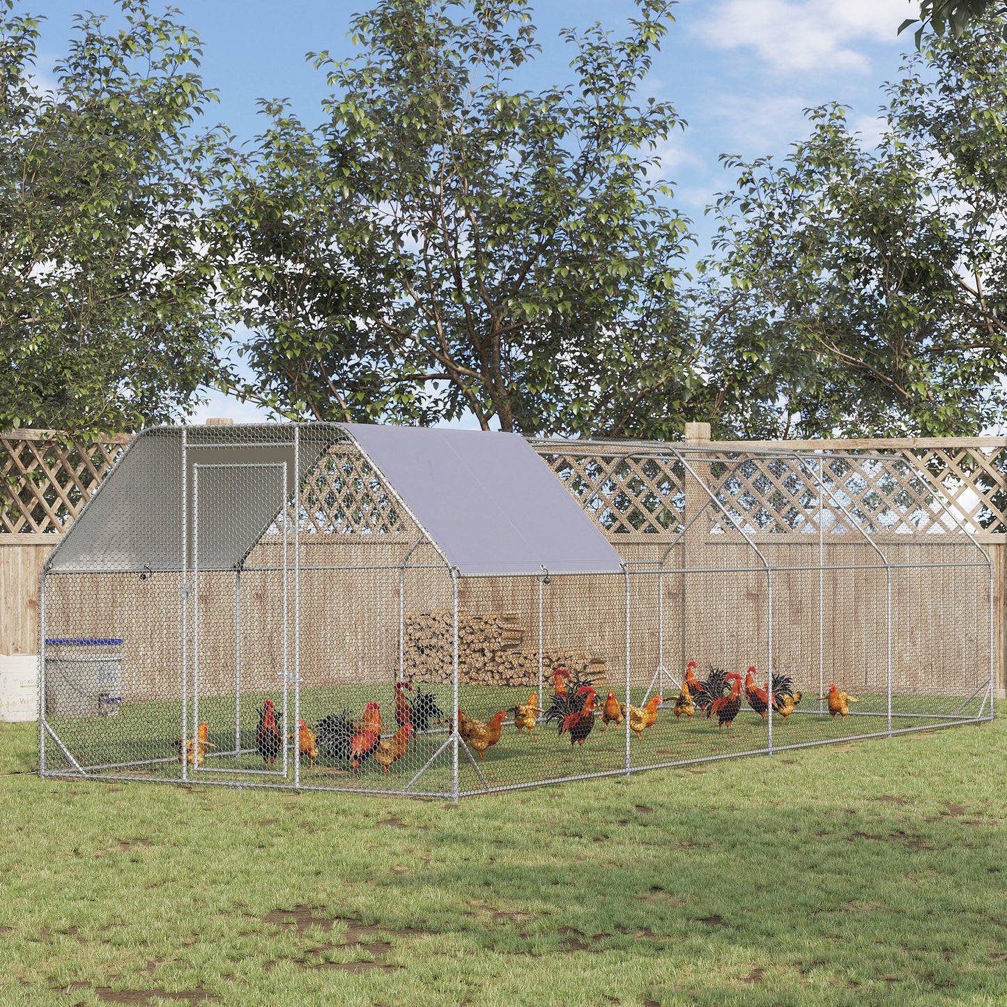 Large Metal Chicken Coop with Waterproof Cover - Walk-In Yard Fence, 1950x330x160mm