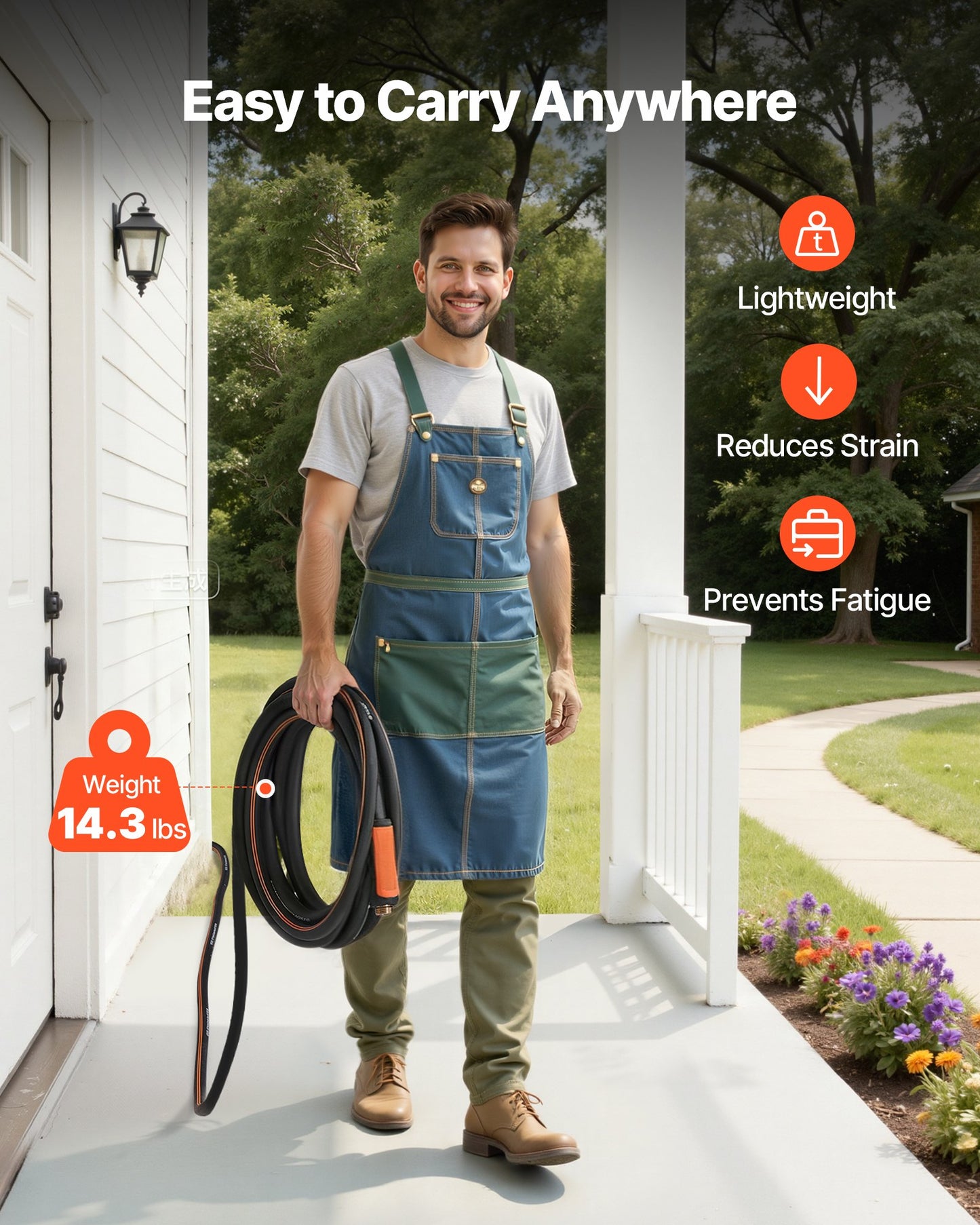 Heavy Duty 100 Ft Garden Hose - 4-Layer Rubber Water Hose with 3/4 Inch Fittings