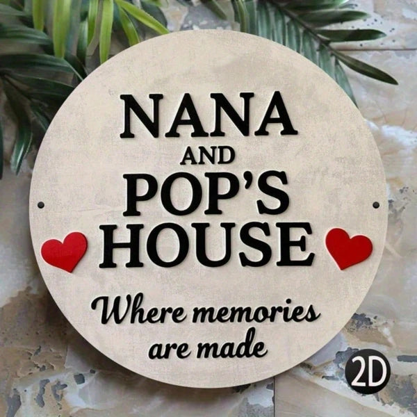 Vintage Nana & Grandpa 2D Flat Print Circular Wall Sign - 7.8 Inch