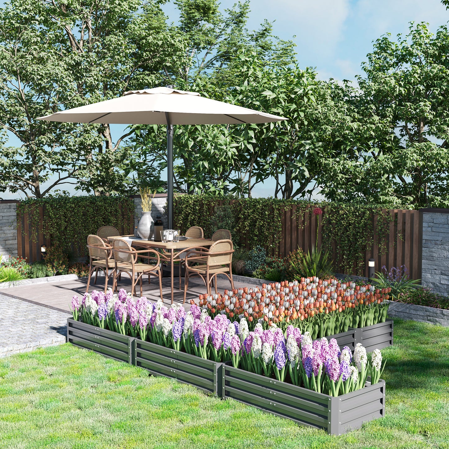 Large Steel Raised Garden Bed Set of 5 for Outdoor Plants and Vegetables - Gray 8x8ft