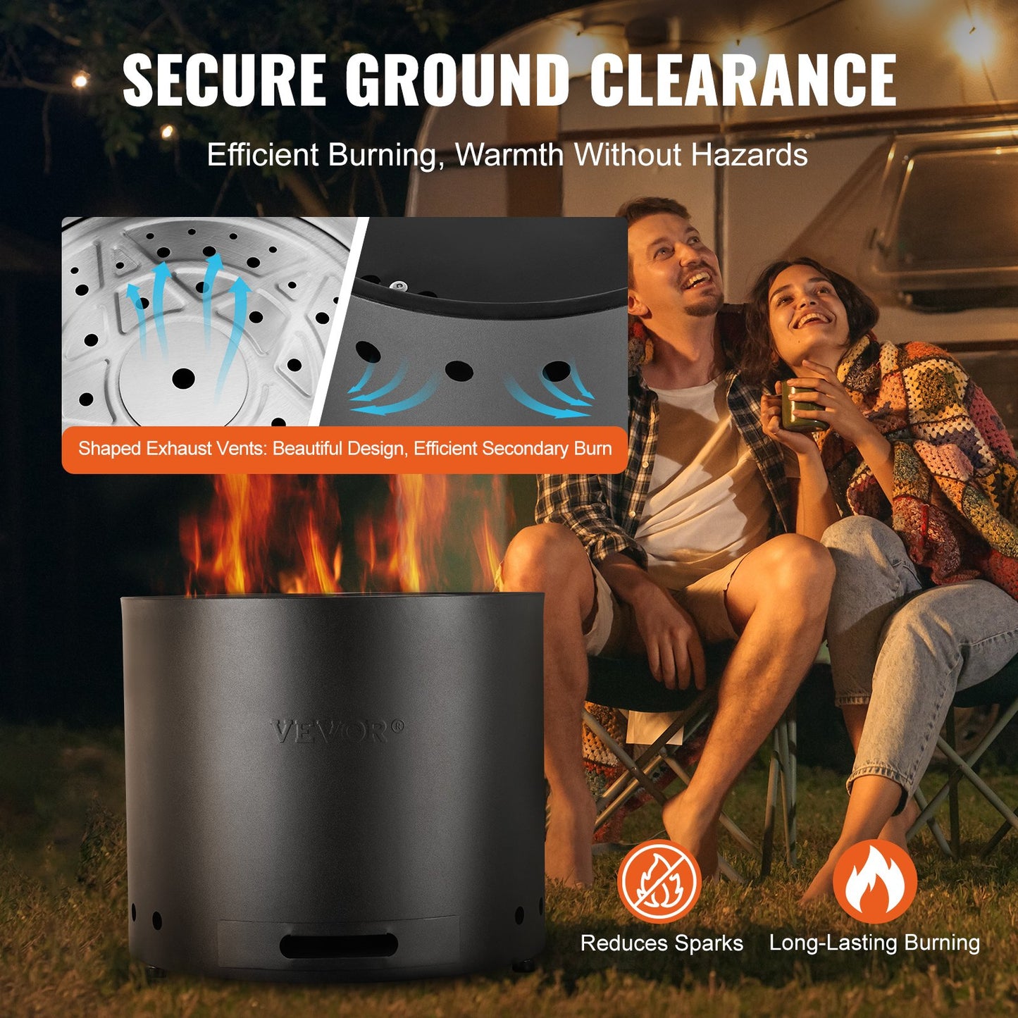 15 Inch Smokeless Steel Fire Pit Stove with Ash Tray - Outdoor Garden Heating