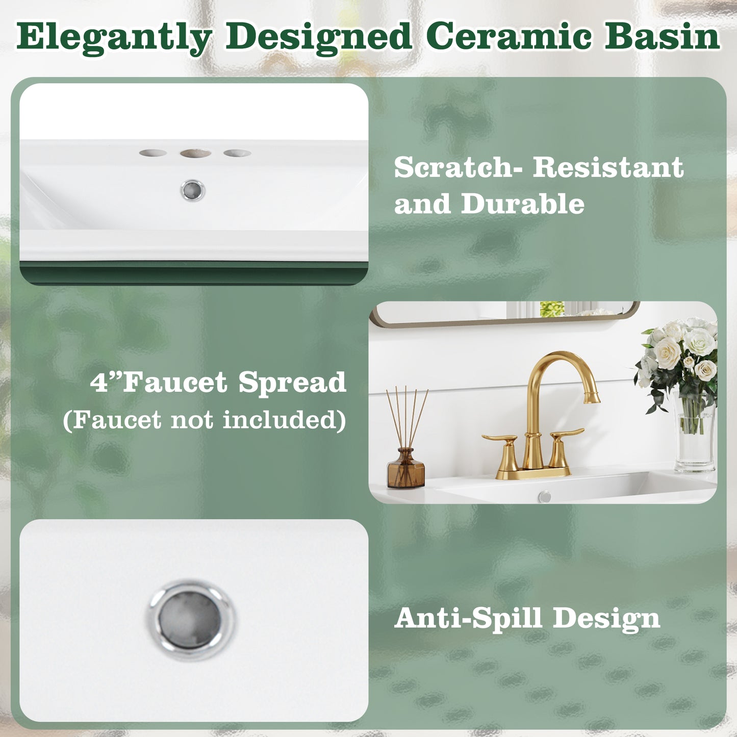 24" Modern Bathroom Vanity with Tip-Out Drawer - Green
